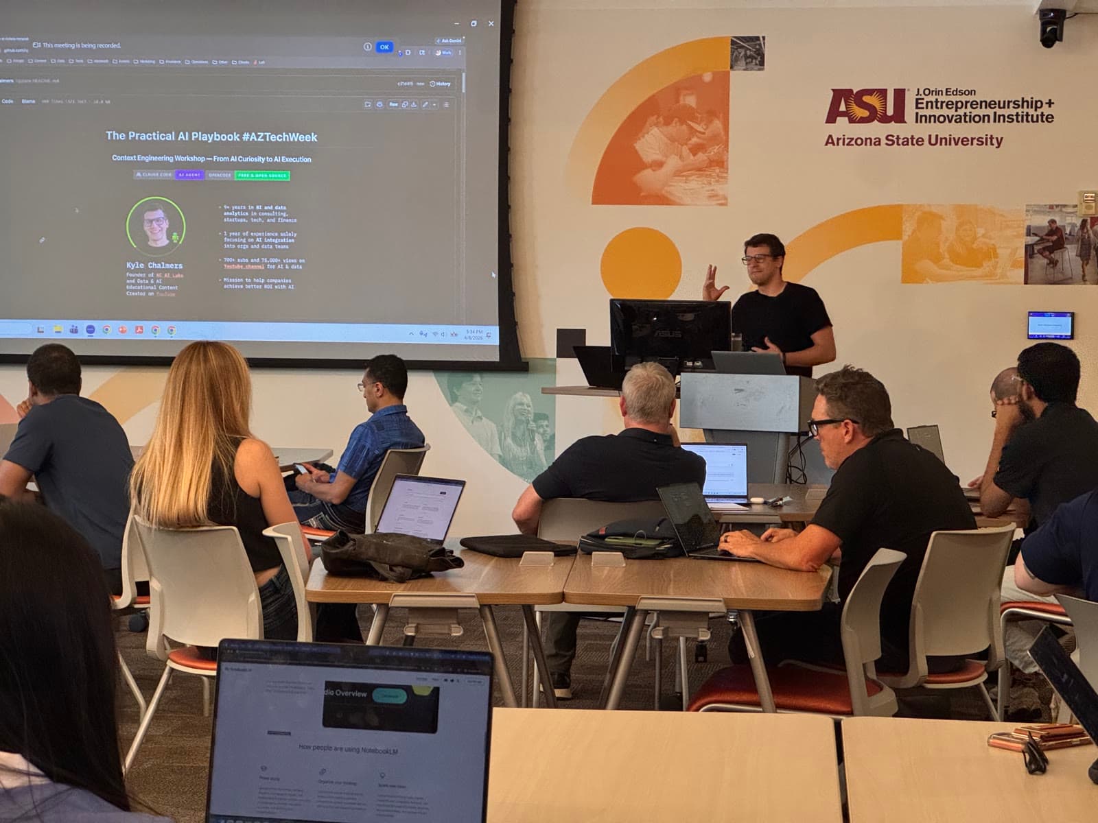 Kyle Chalmers leading an AI workshop at AZ Tech Week, ASU